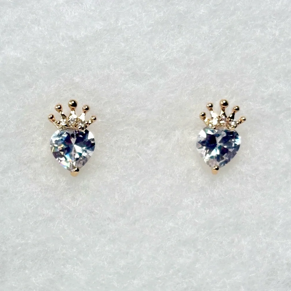 Gold Crown Heart Earrings